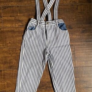 Vintage 80s/90s Little Rebels White & Blue Stripped Jeans with Suspenders